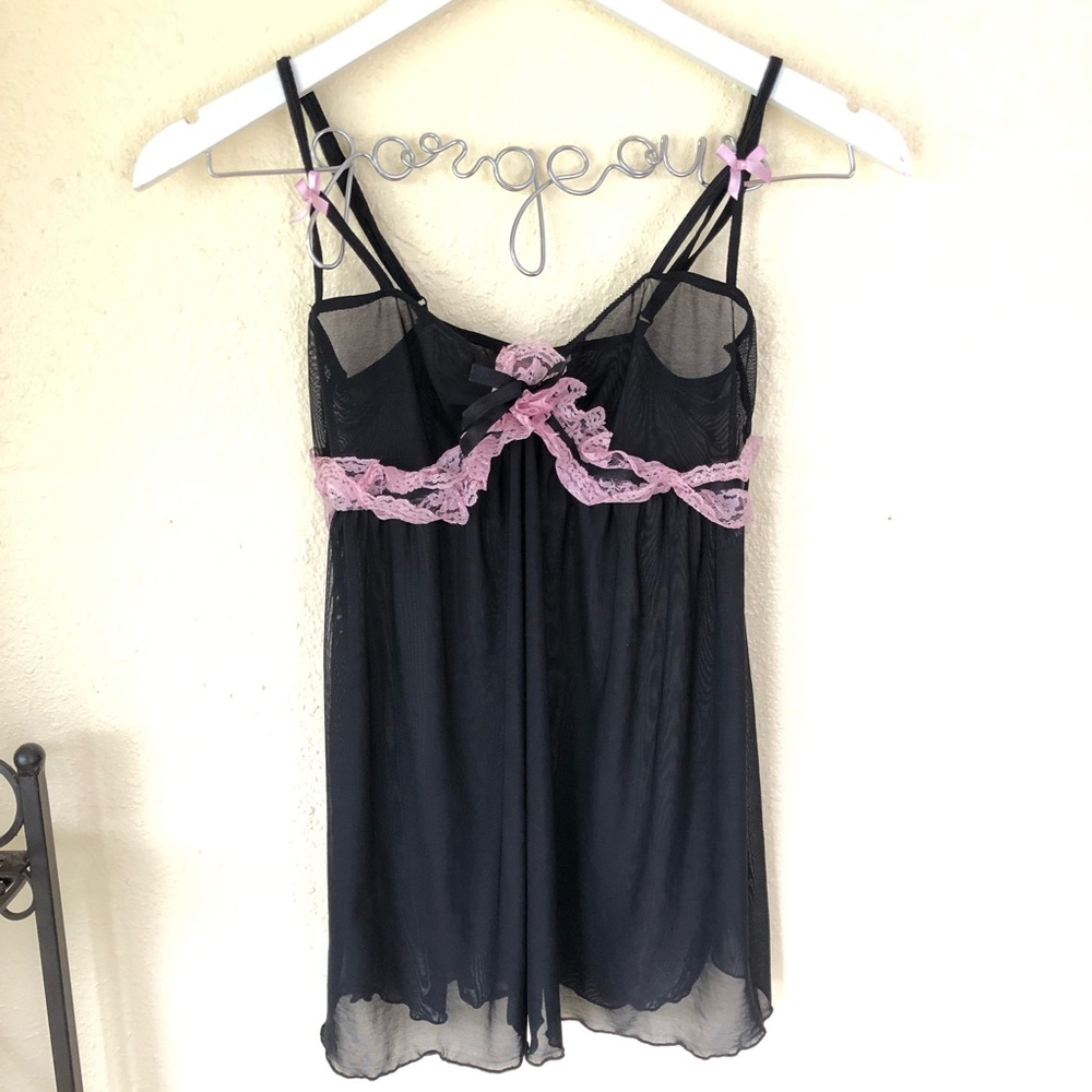 Black/Pink Mesh Lace Lingerie Top S